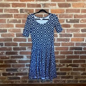LuLaRoe Amelia dress, size medium, blue and white patterned